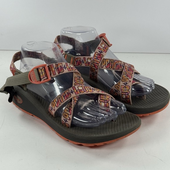 Chaco Z/2 Adjustable Strap Love Peace Sandal Orange Gray‎ Women's Size 8 - Picture 2 of 12